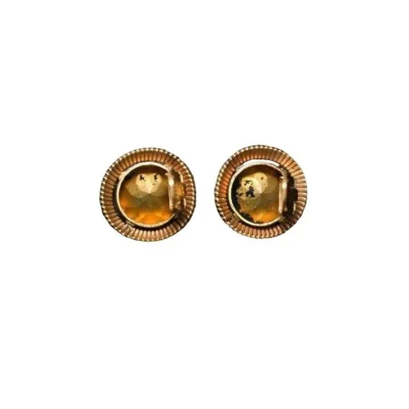 Glamorous Vintage Earrings, Foil Backed Bright Blue Crystal in Copper Frames
